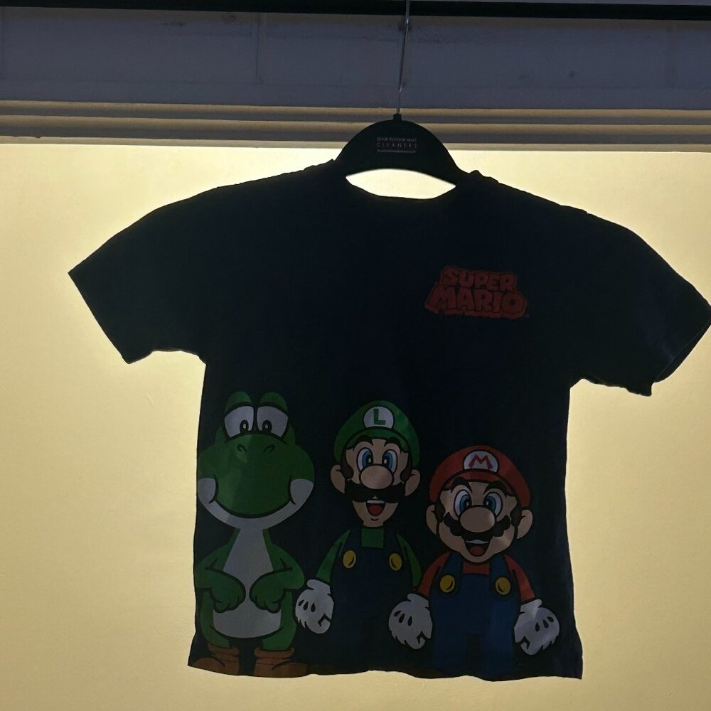 Super Mario/Black Cotton T-Shirt